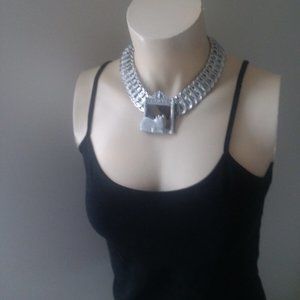 Handmade recycled vintage JJ cat in mirror statement necklace choker OOAK